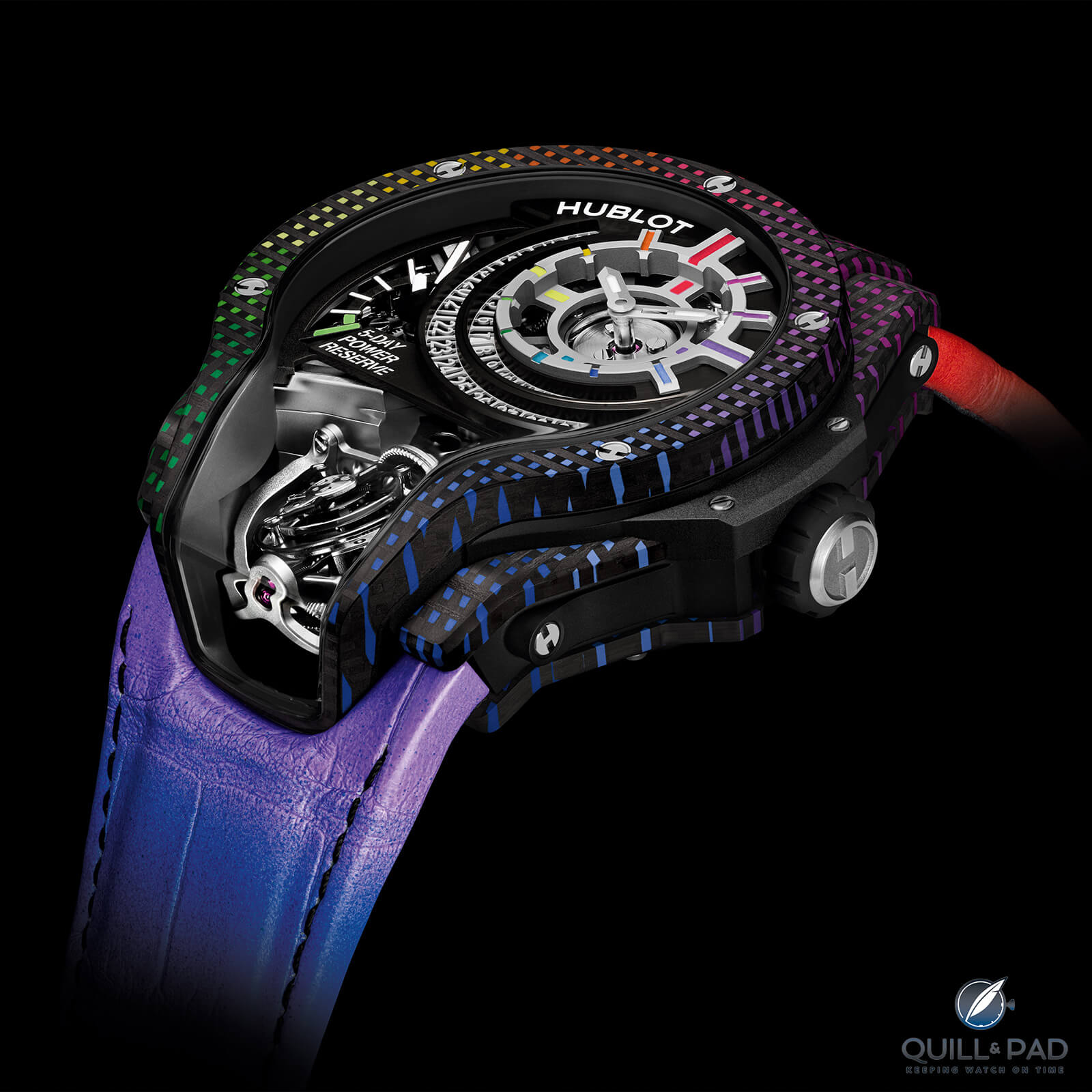 Hublot MP-09 Tourbillon Bi-Axis 5-Day Power Reserve Rainbow 3D Carbon: The Color Does The Talking