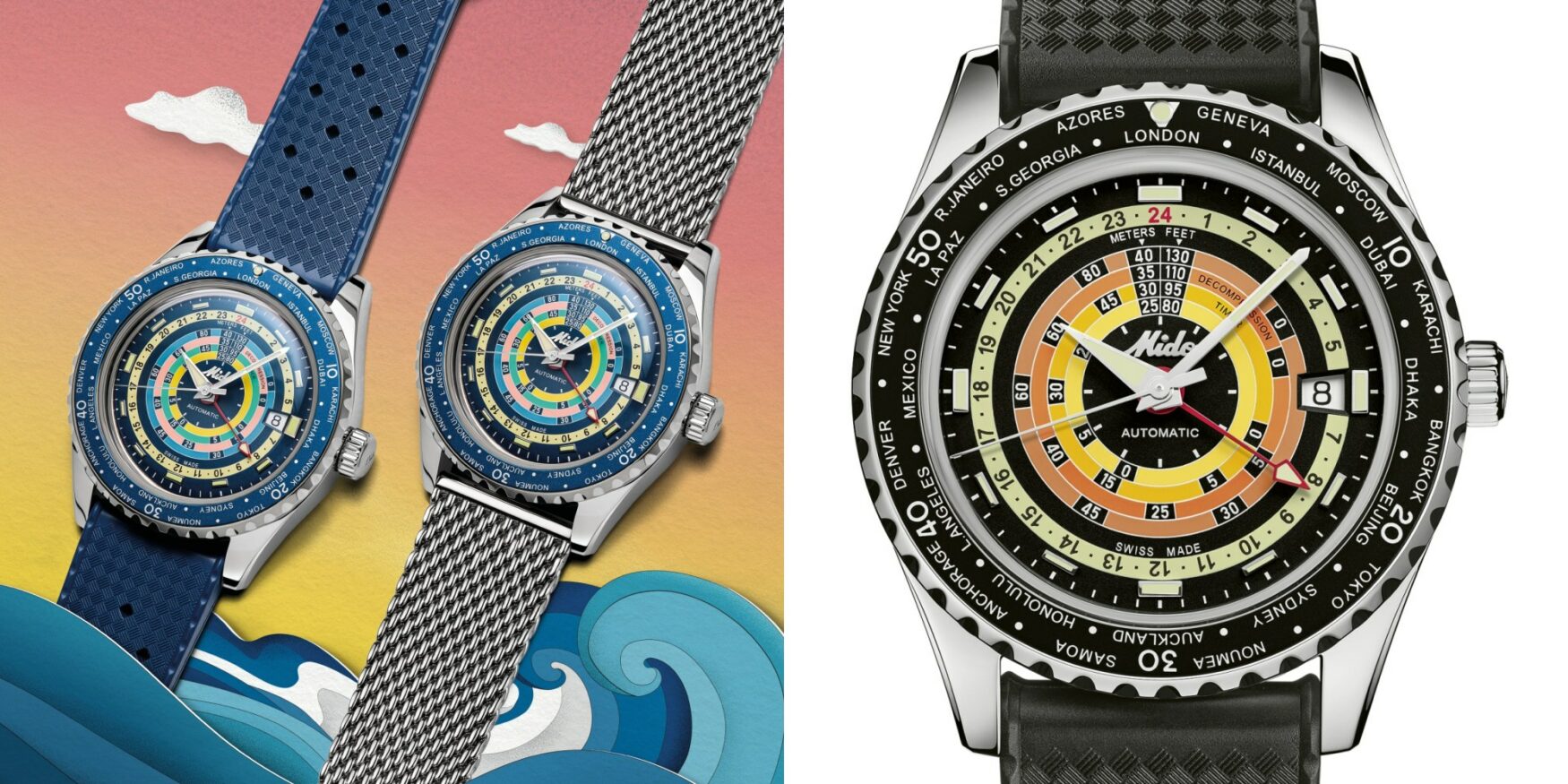 The Mido Ocean Star Decompression Worldtimer brings GMT functionality to the party