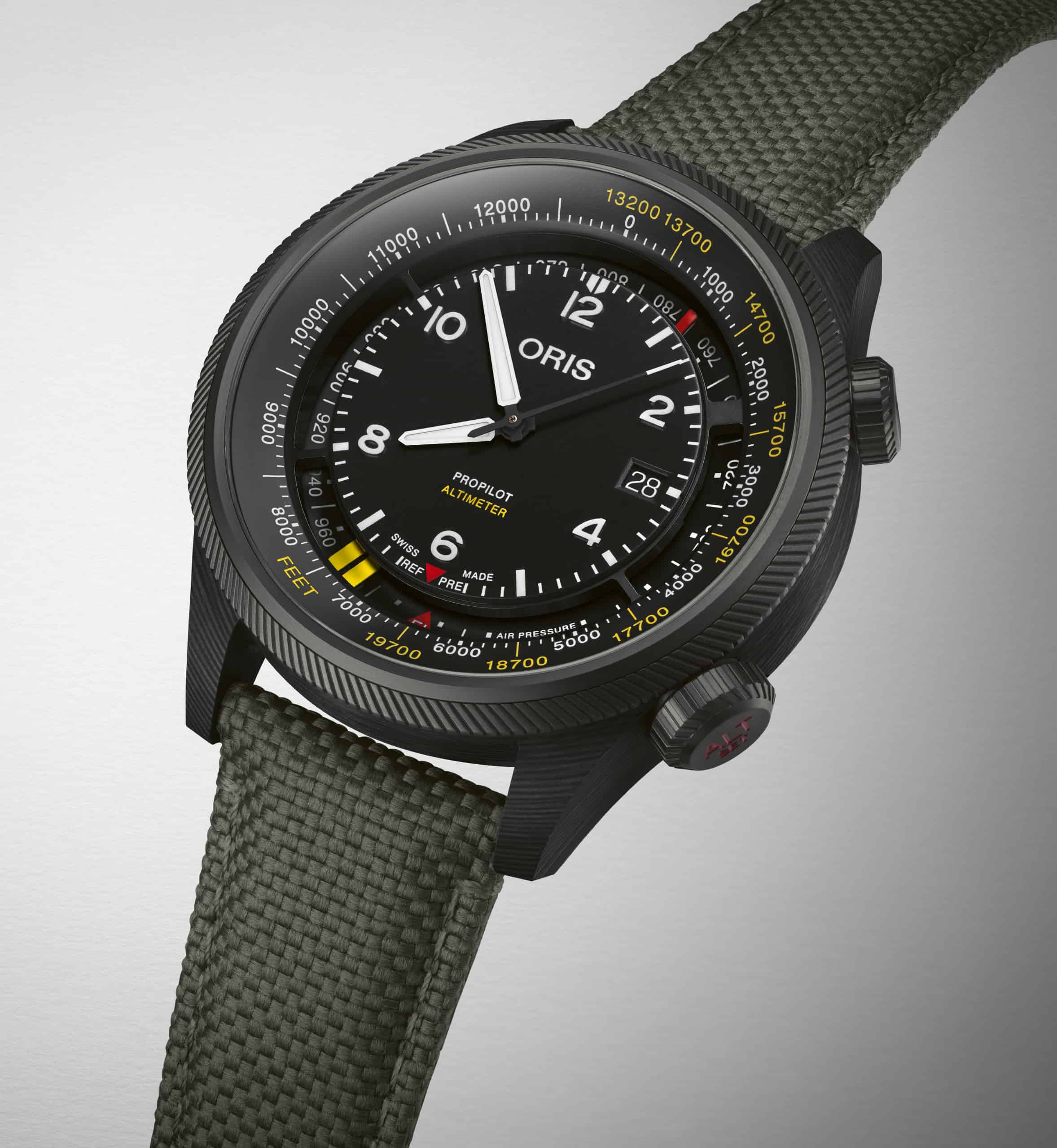 A New 3D-Printed Carbon Fiber Composite Case and an Upgraded Mechanical Altimeter Takes The Oris ProPilot Altimeter to Greater Heights