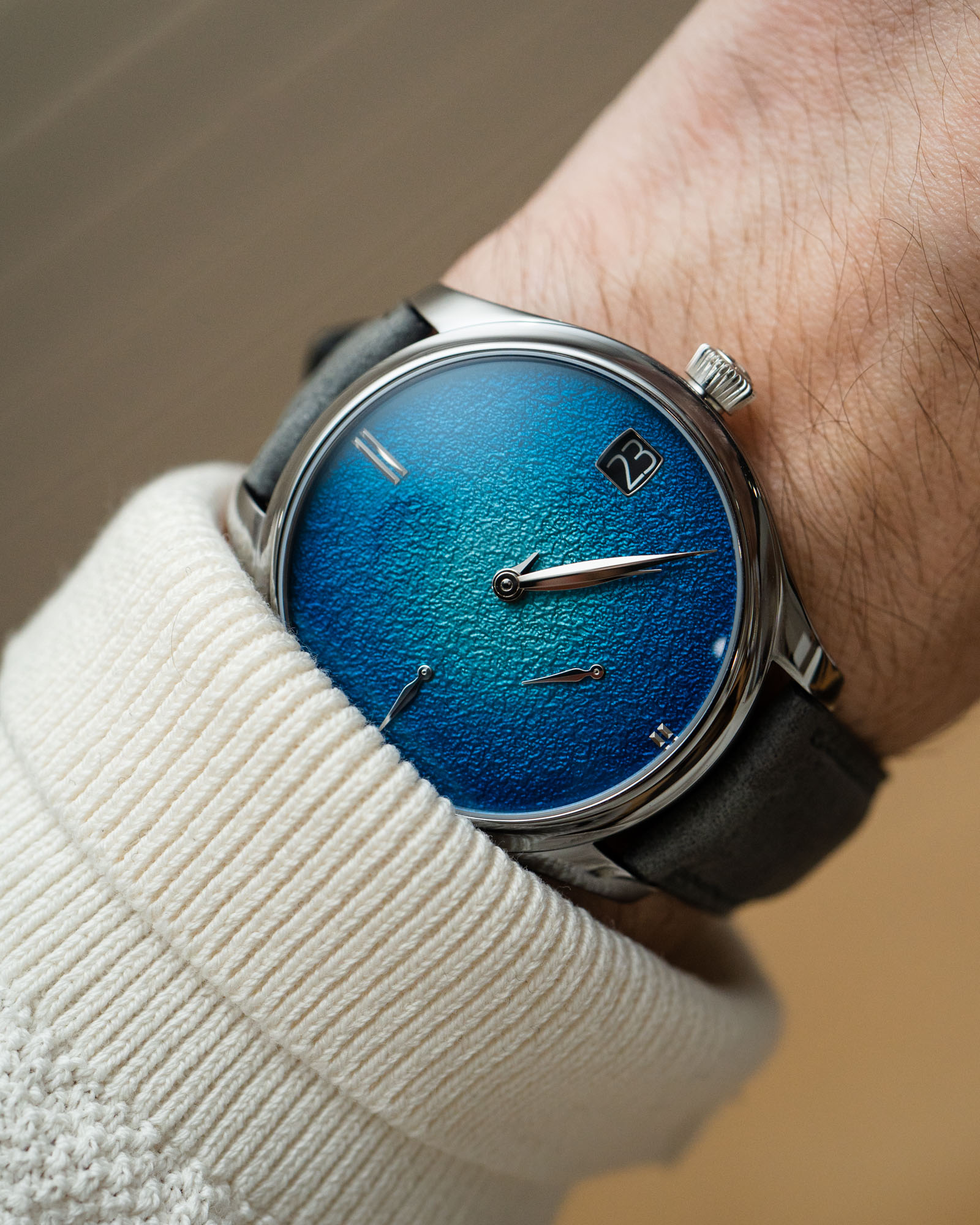 Hands-On: H. Moser & Cie. Endeavour Perpetual Calendar Tantalum Blue Enamel Watch