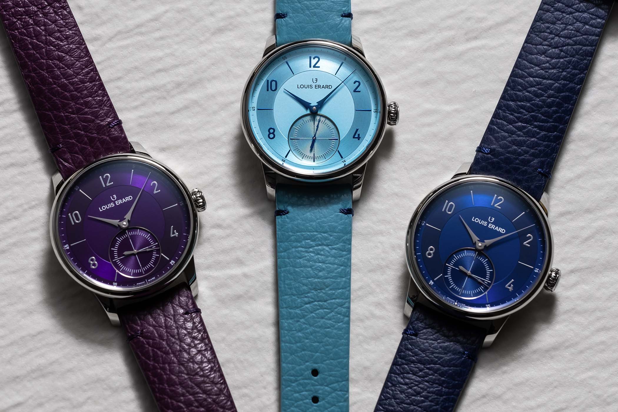 Louis Erard – Excellence Petite Seconde in purple, ice blue and midnight blue