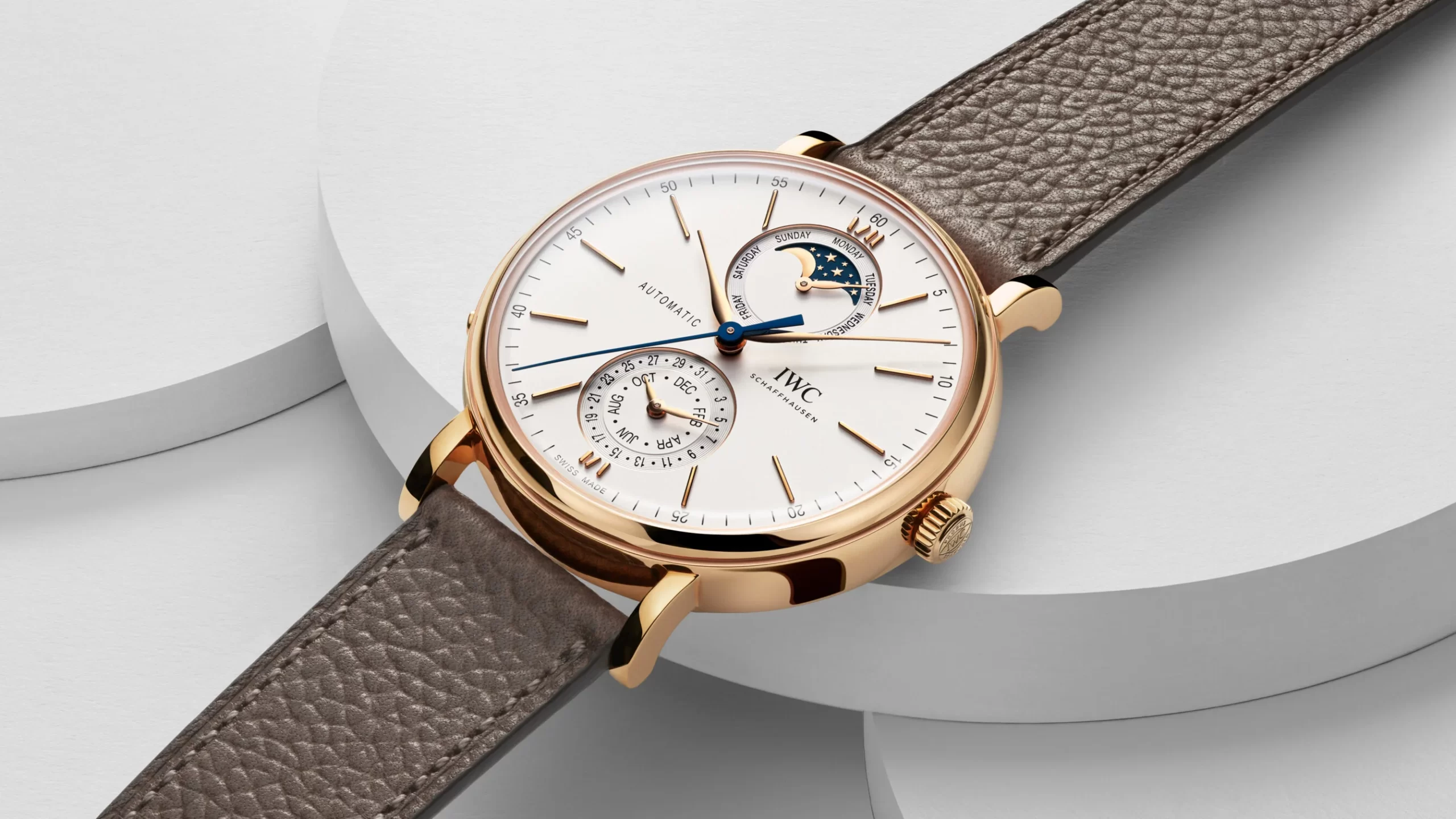 The IWC Portofino Complete Calendar features an exciting brand first