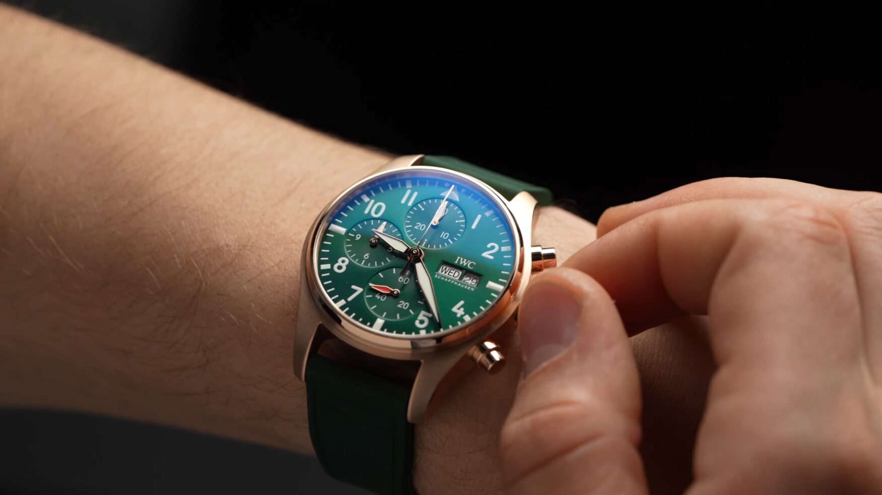 IWC’s green-dialled Pilot’s Chrono in rose gold is a luxe take on a tool watch