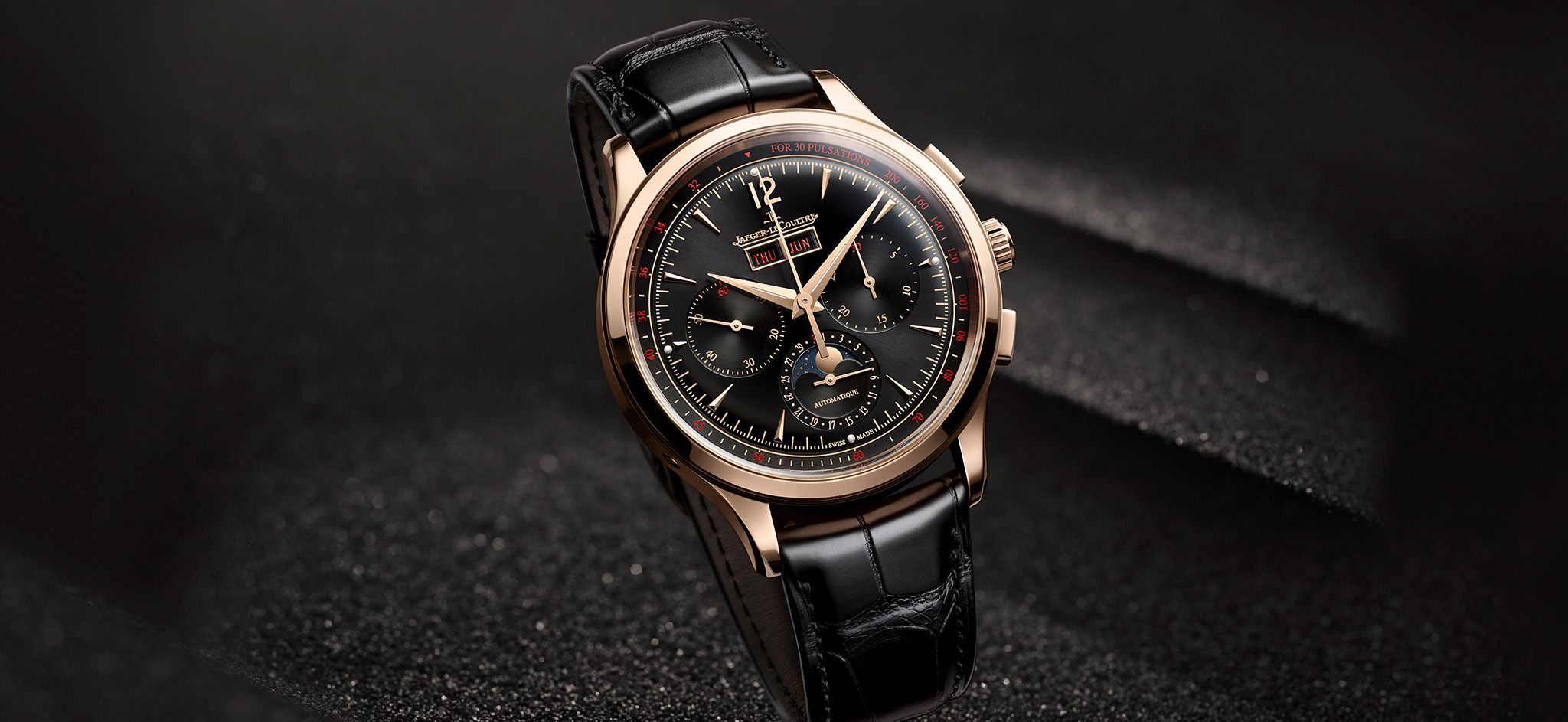 Jaeger-LeCoultre’s Master Control Chronograph Calendar in black and pink gold channels mid-century elegance