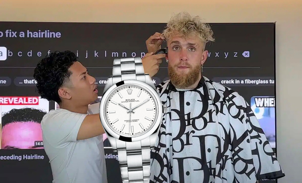 Jake Paul tips his barber with a USK Rolex Oyster Perpetual watch