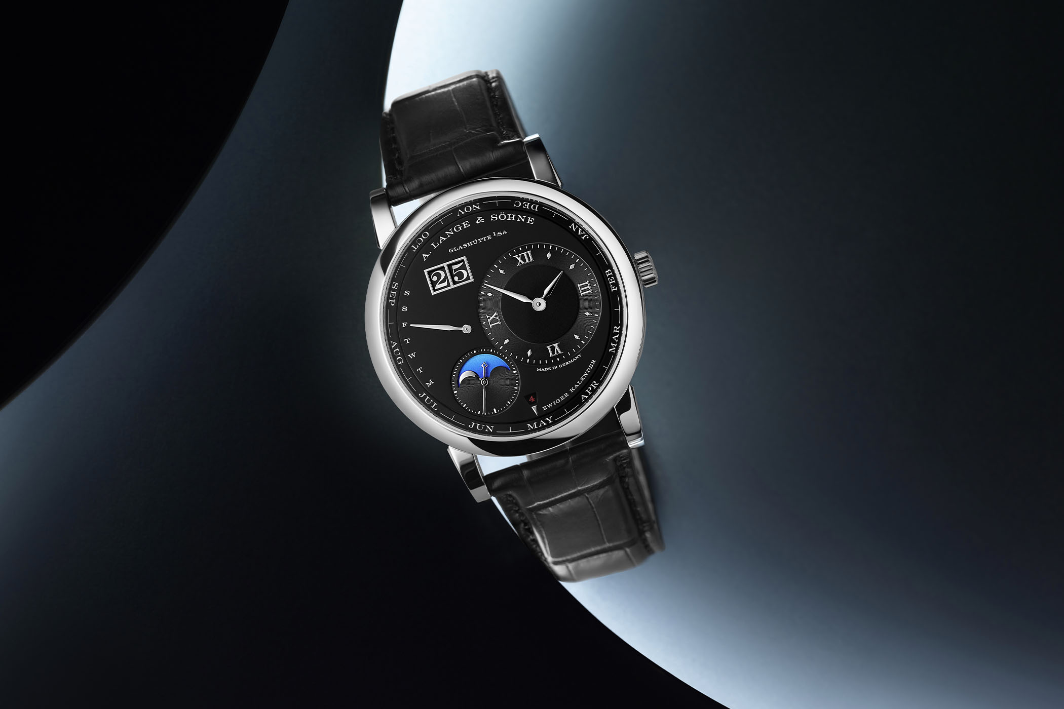 A. Lange & Söhne’s Lange 1 Perpetual Calendar in platinum with a black dial