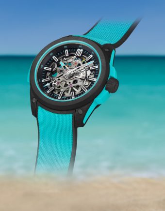 Norqain’s bold, bright and blue Wild One Skeleton in Turquoise