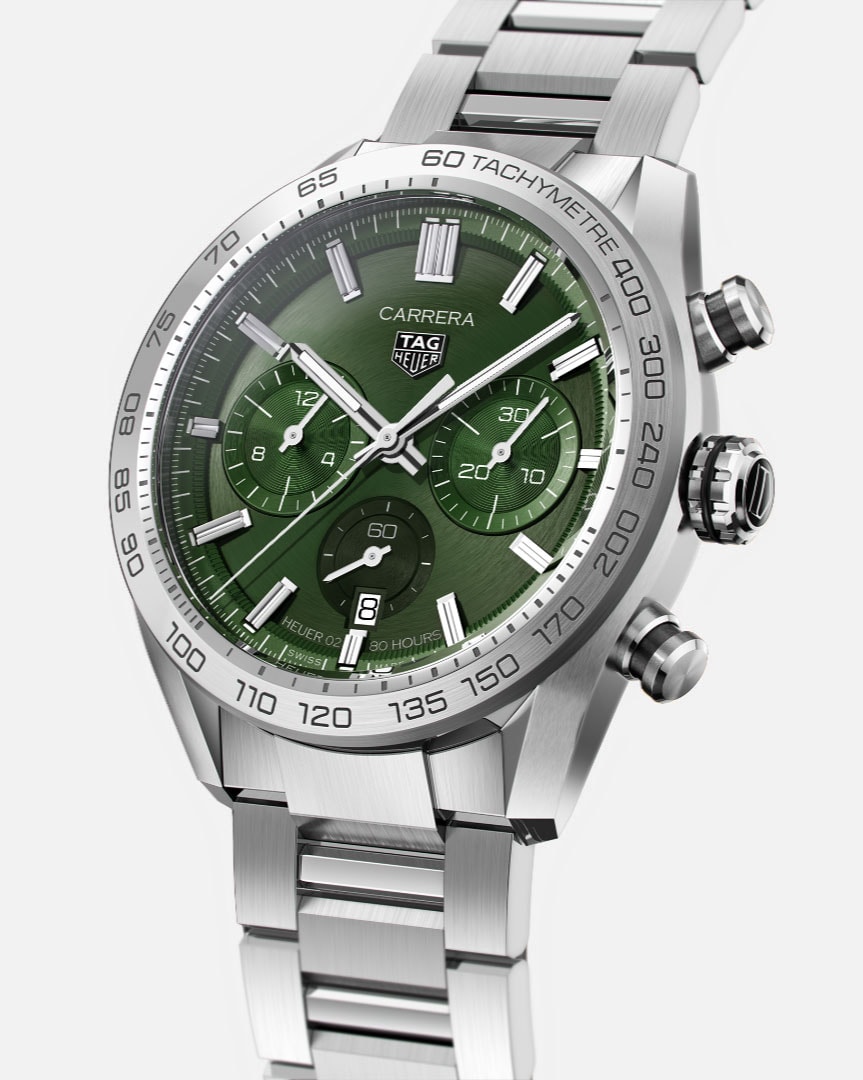 The TAG Heuer Carrera Chronograph Dato, green and clean