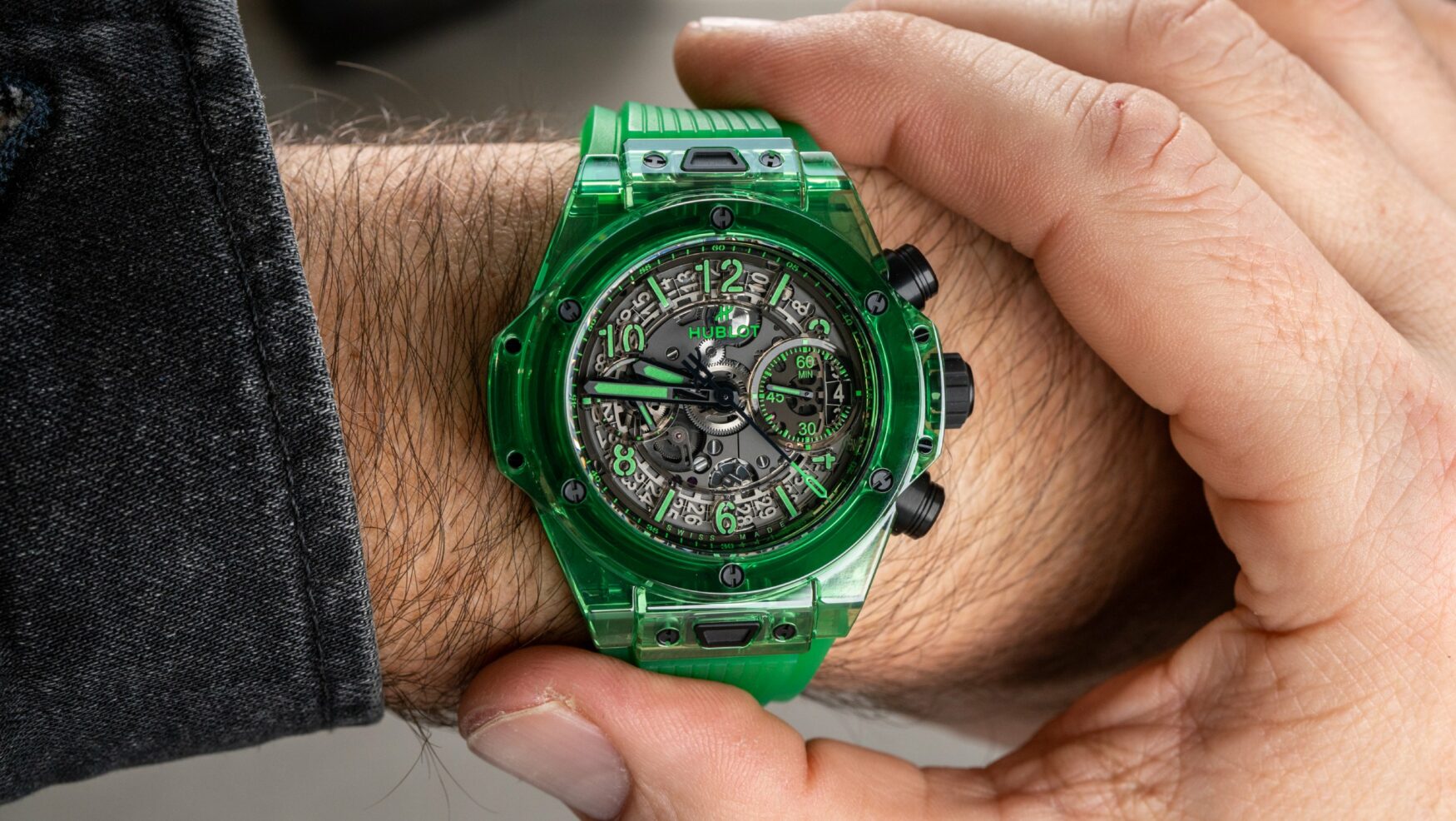 The Hublot Big Bang Unico SAXEM Green is a mean, green, alien-looking wrist machine