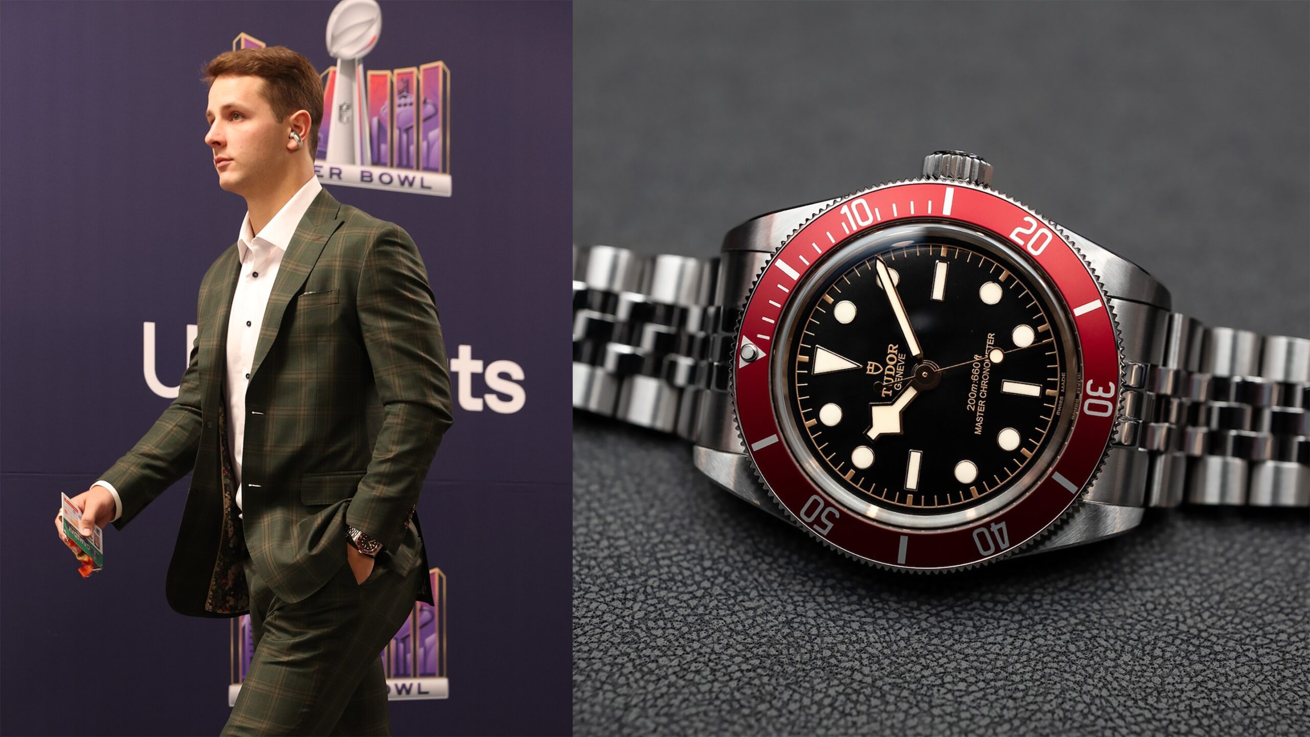Watch Spotting: San Francisco 49ers Quarterback Brock Purdy Enters Super Bowl LVIII In Las Vegas Wearing A Tudor Black Bay Burgundy METAS