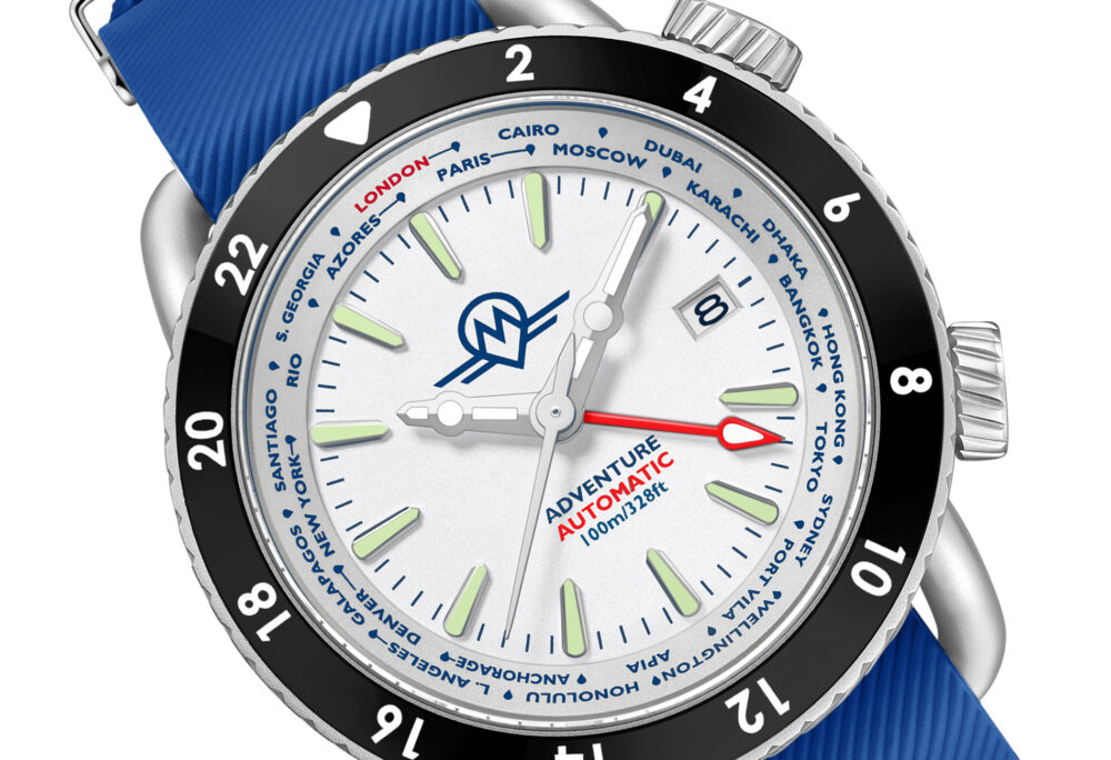 BRITISH WATCHMAKERS’ DAY: Monro Adventure’s red, white and blue world timer