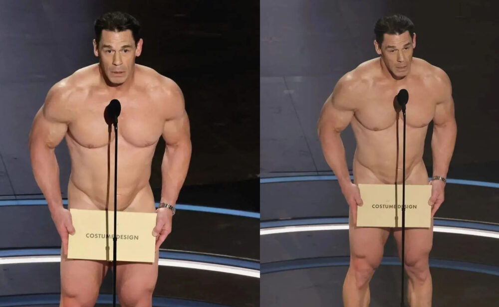 John Cenna presents Oscar wearing nothing but Birkenstocks and a Rolex Explorer