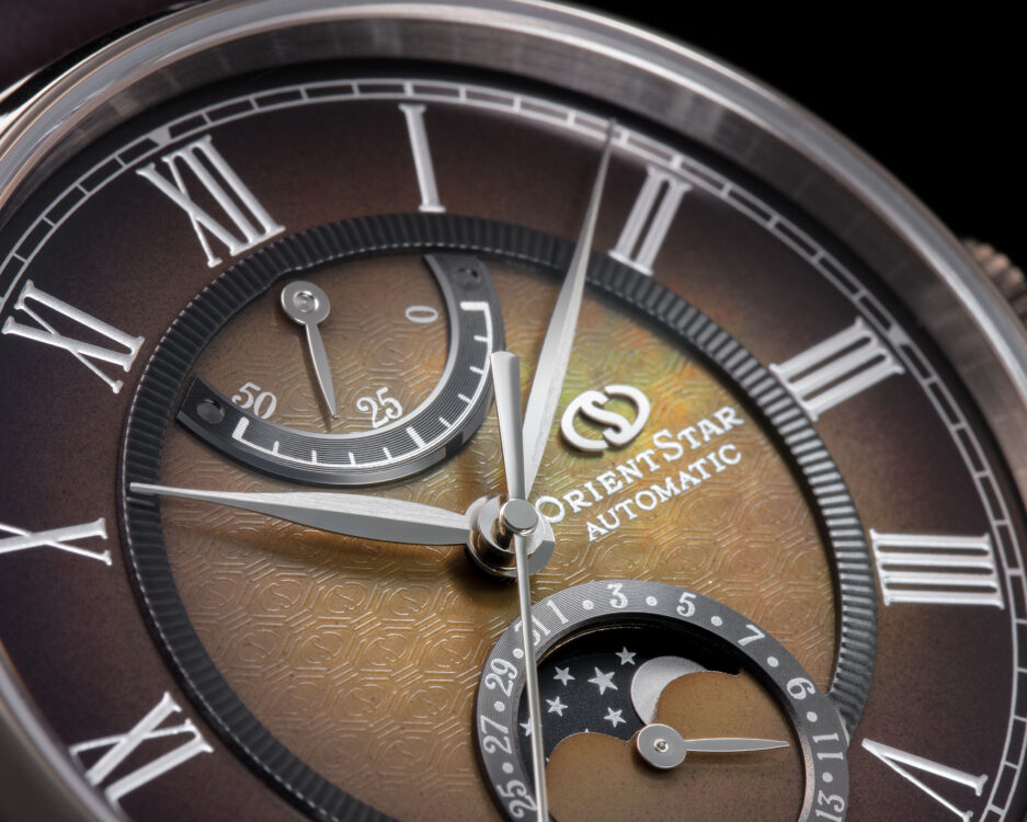 Orient Star uses dark mother of pearl to decorate limited edition moon phase watch