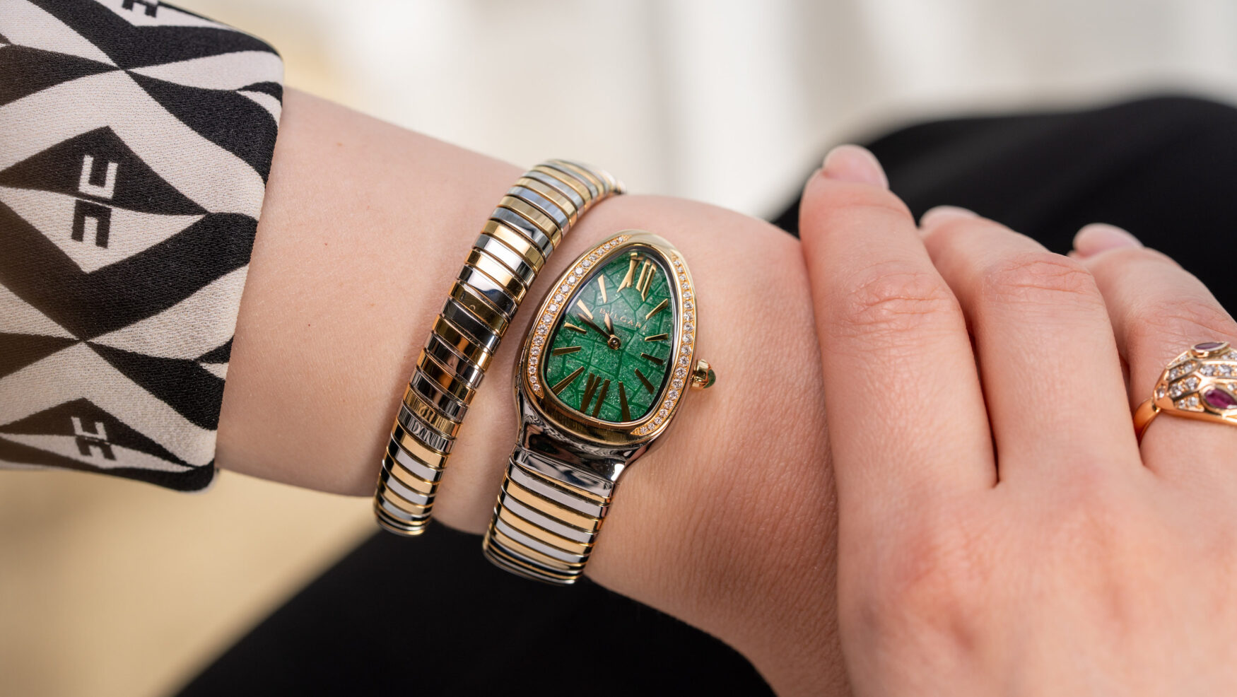 The Bulgari Tadao Ando Serpenti explores the seasons with snakeskin stone marquetry