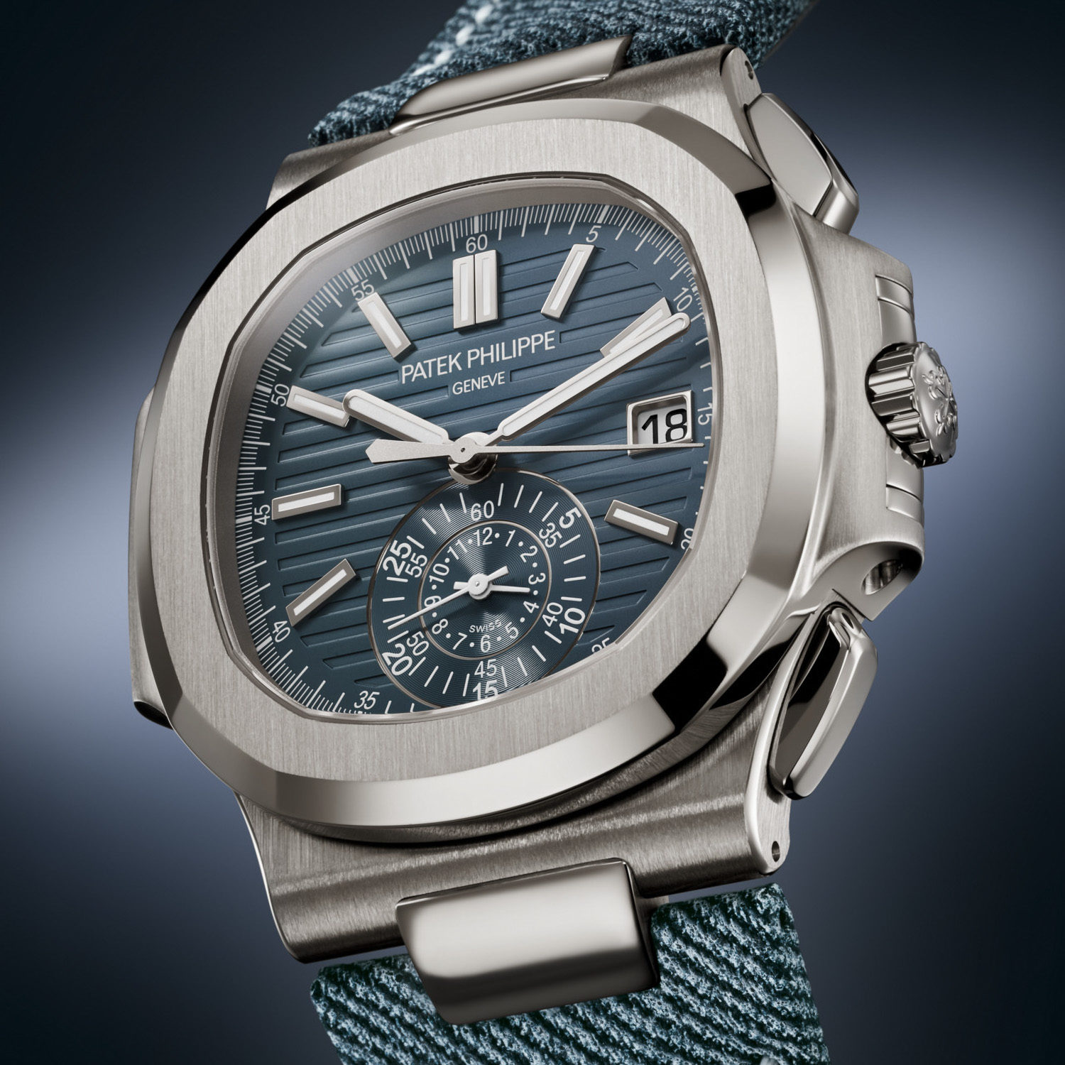Watches and Wonders 2024: Patek Philippe Nautilus Flyback Chronograph In White Gold With Denim Strap