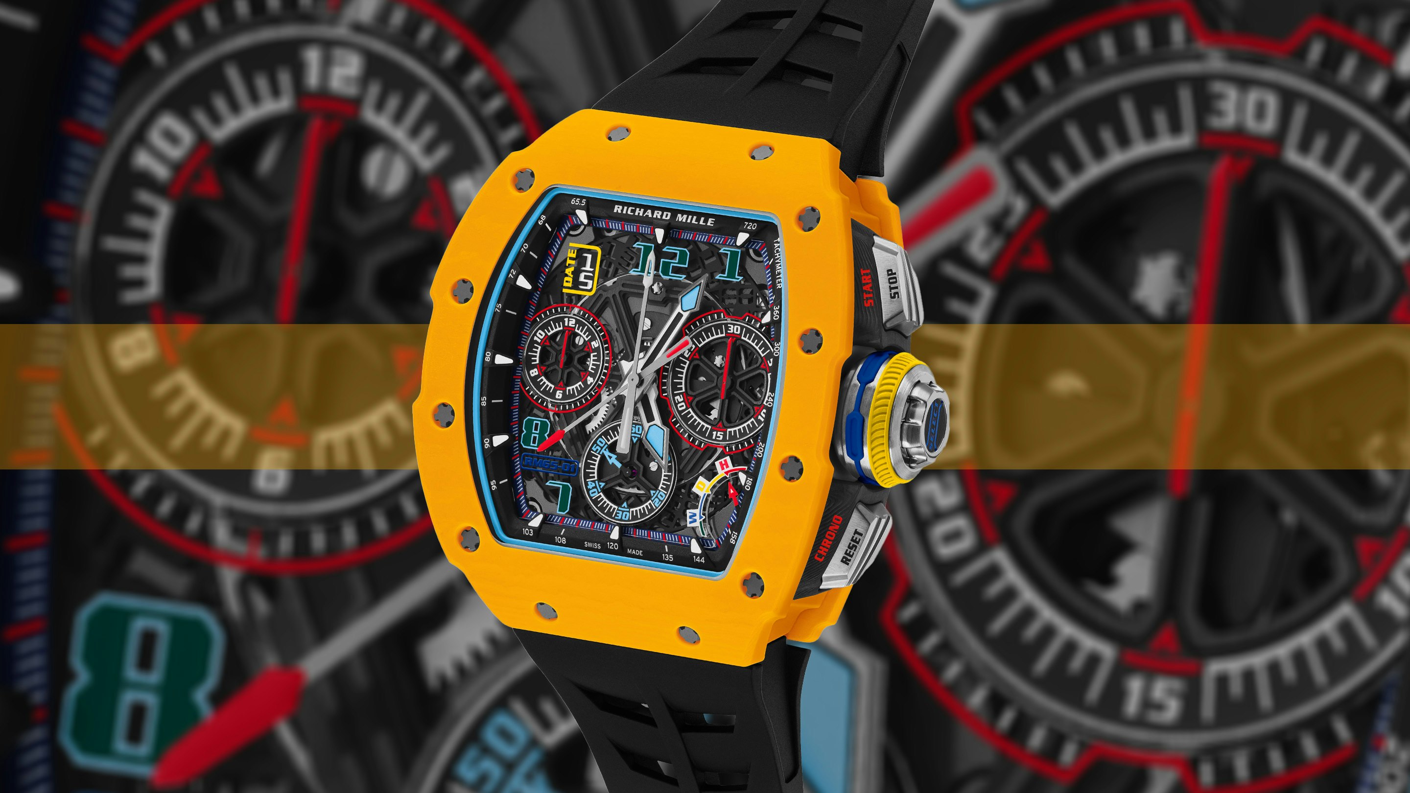 Introducing: The Richard Mille RM 65-01 Automatic Split-Seconds Chronograph In Yellow And Blue Quartz TPT