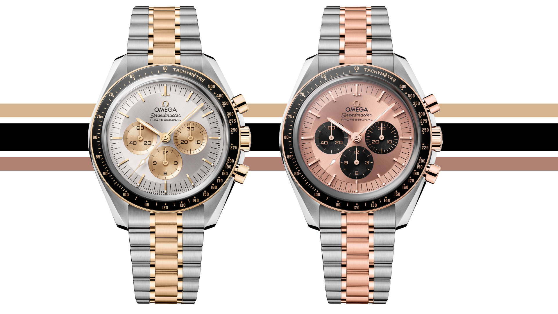 Introducing: A Pair Of Bi-Color Omega Speedmaster Moonwatches With Moonshine Gold And Sedna Gold