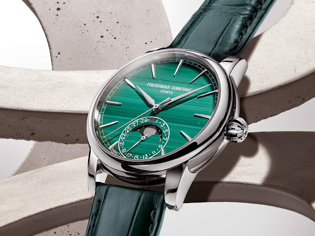 A precious Malachite dial for the Frederique Constant Classic Moonphase Date Manufacture