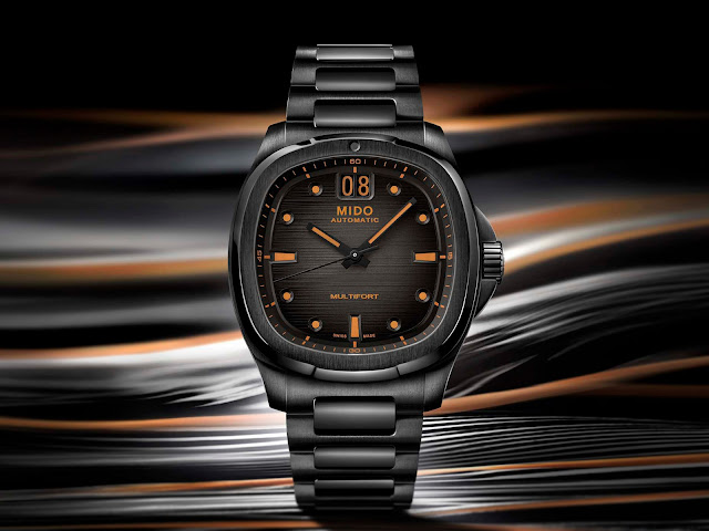 Mido Multifort TV Big Date in black and orange