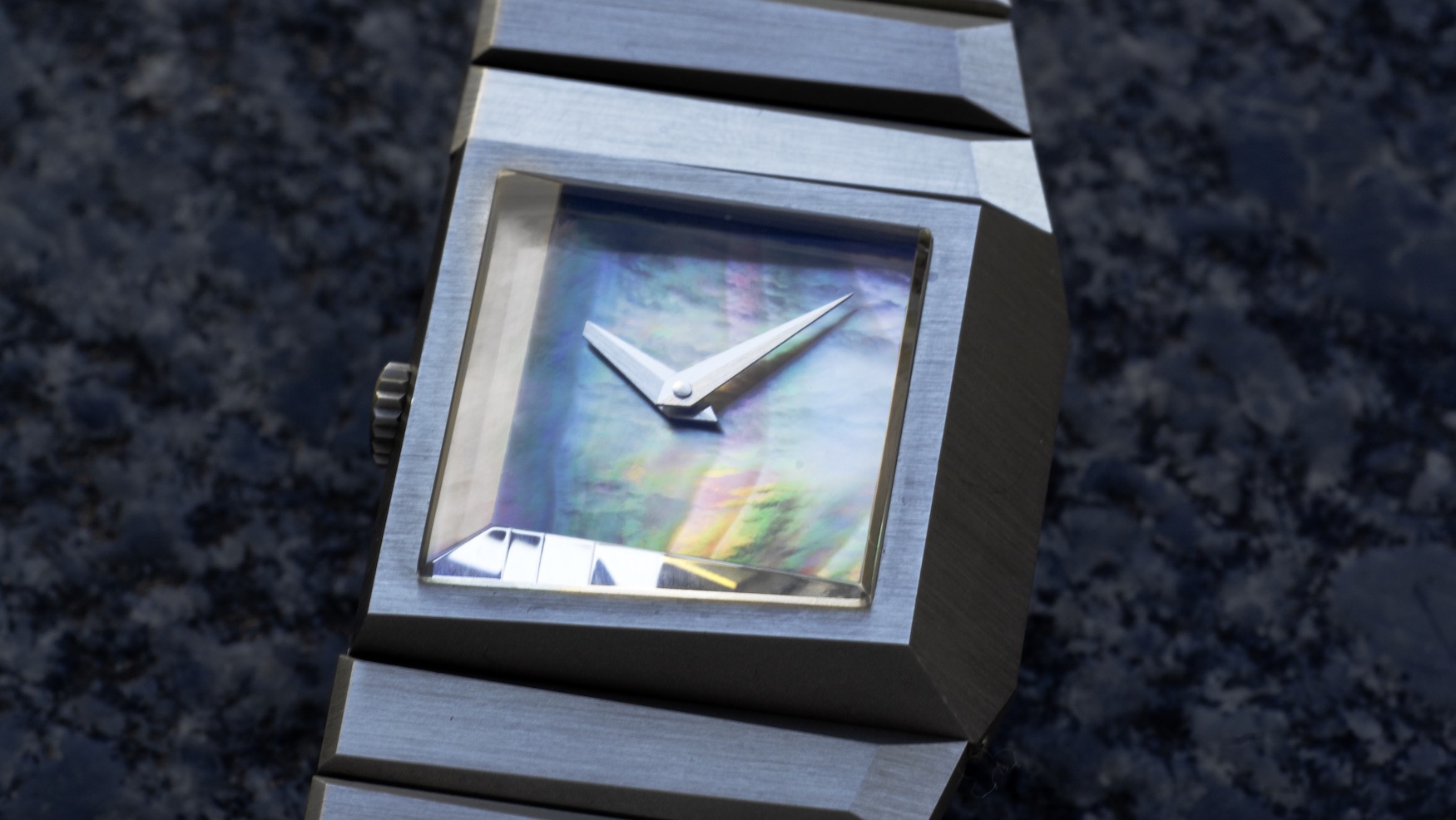 The new Toledano & Chan B/1 MOP adds a wedge-shaped crystal and a Tahitian mother of pearl dial