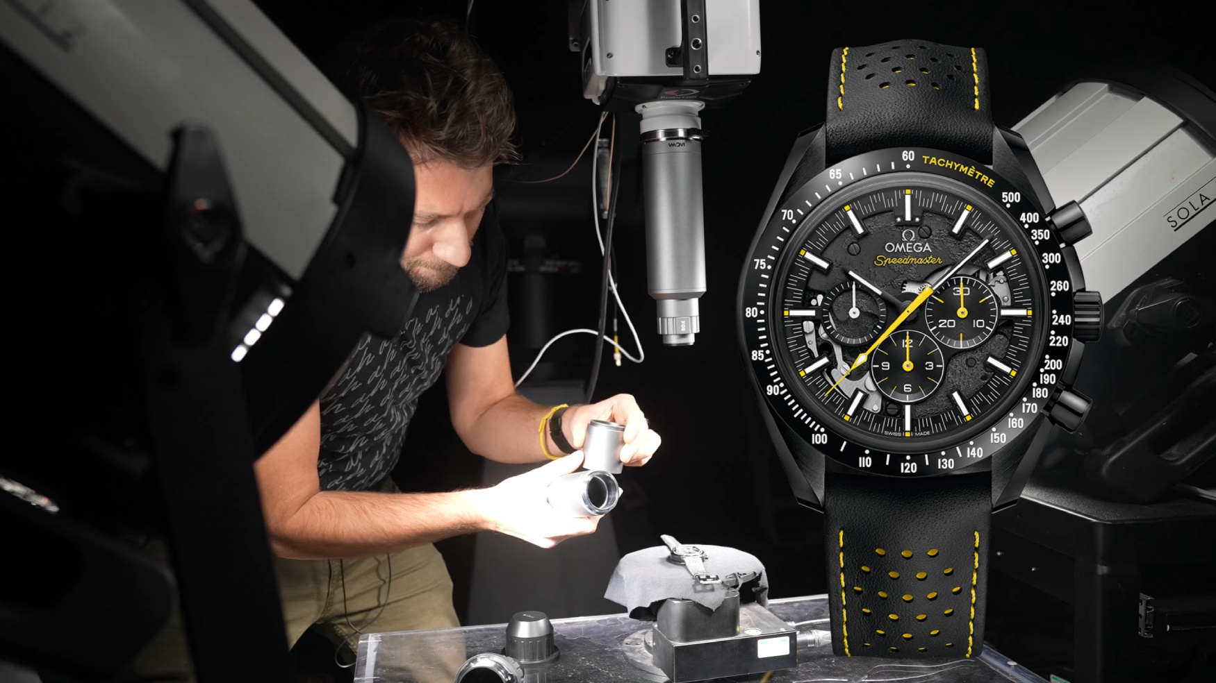 The Slow Mo Guys show how an Omega Speedmaster Dark Side of the Moon works in amazing, slow-mo macro