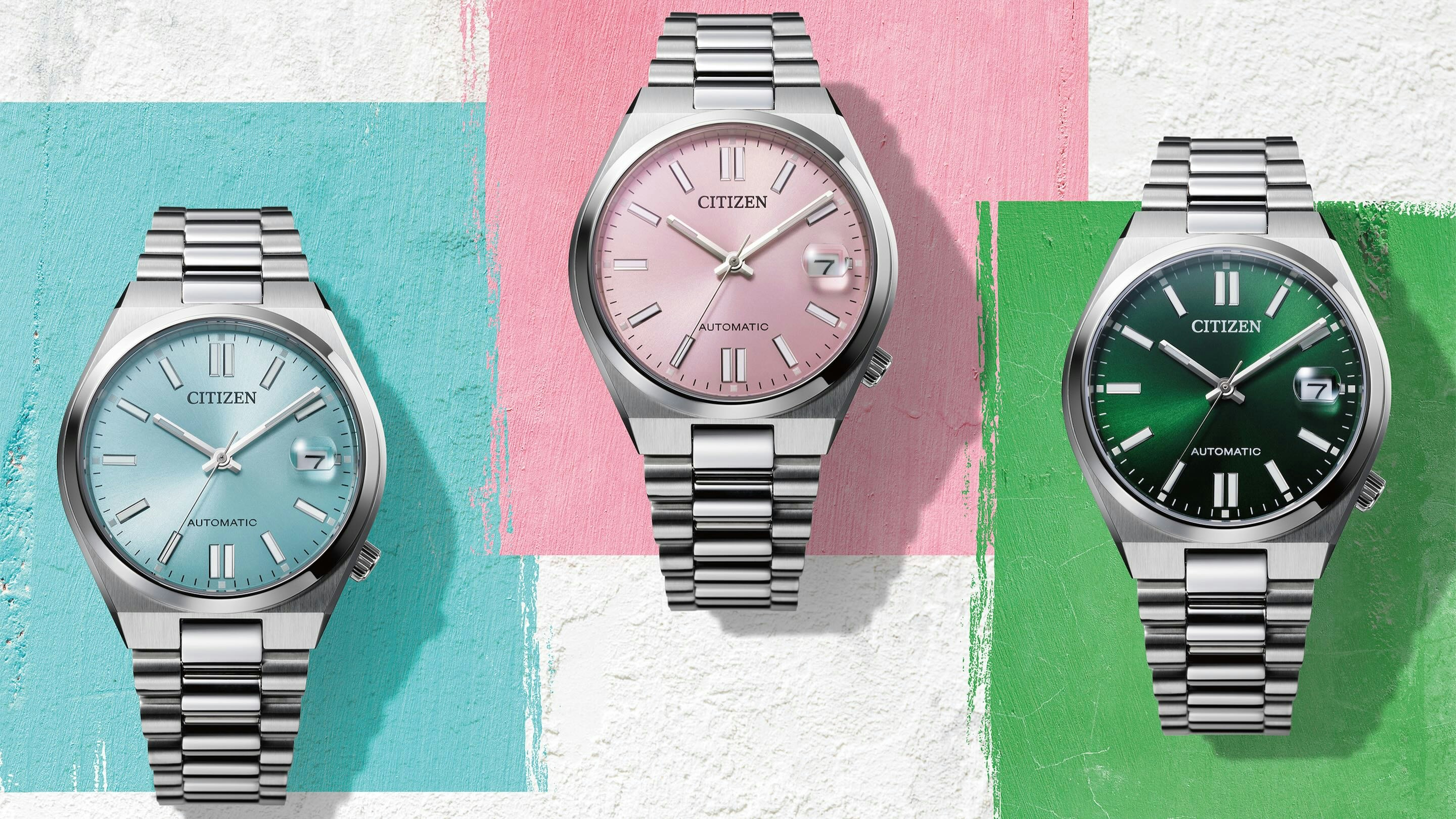Introducing: Ice Blue, Pastel Pink, and Dark Green: Citizen’s New 37mm Tsuyosa Trio