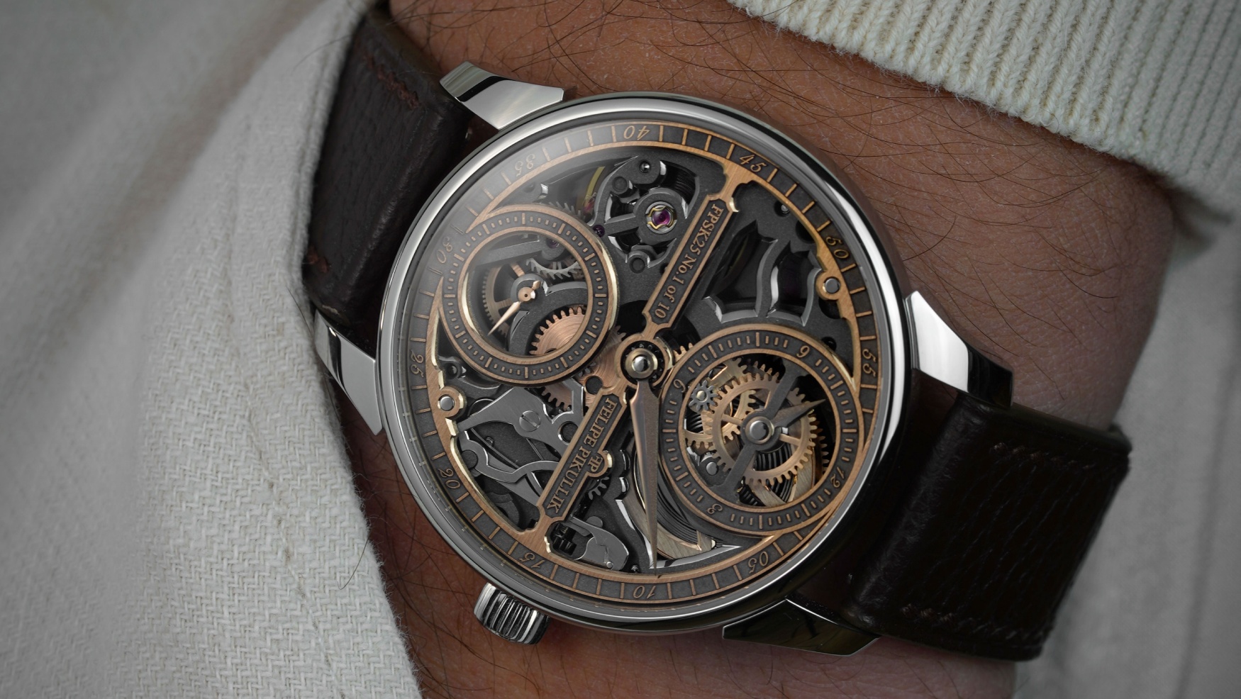 Felipe Pikullik shows off his latest skeletonised creation with the FPSK25 regulator