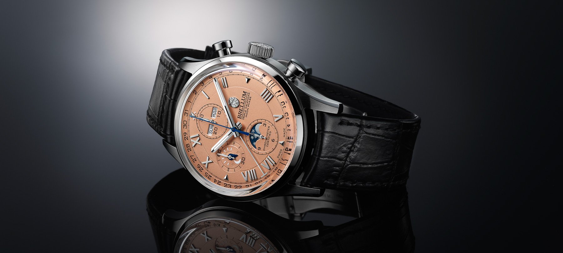 Introducing: The Salmon-Dial Brellum Duobox Triple Calendar Moonphase