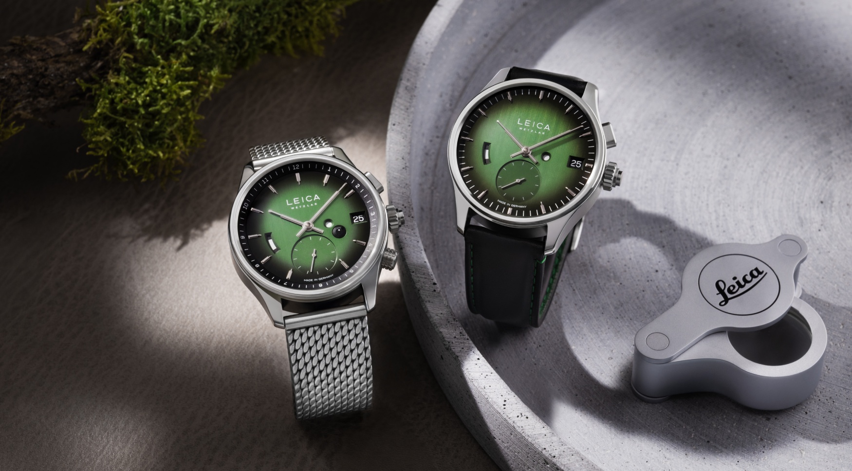 Leica expands its burgeoning watch range with their first green dials (and Milanese bracelet!)