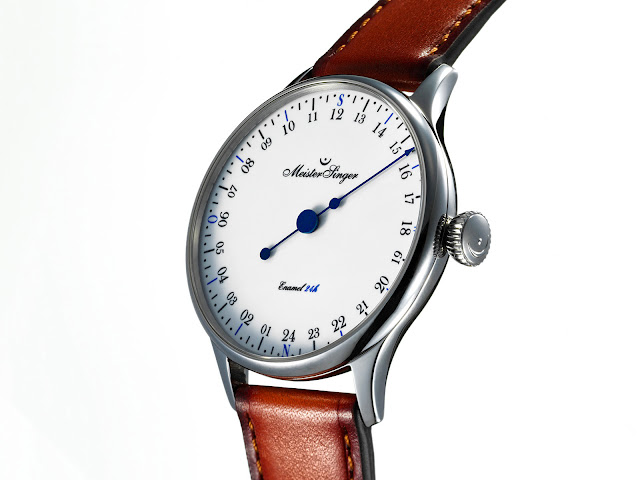 MeisterSinger 24H Enamel Edition: single-hand watch with 24-hour and compass display