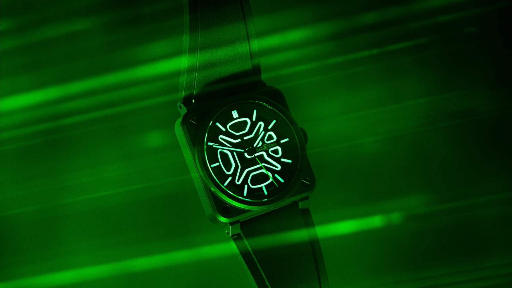 The Bell & Ross BR-03 Skeleton Lum Ceramic glows with form-first design