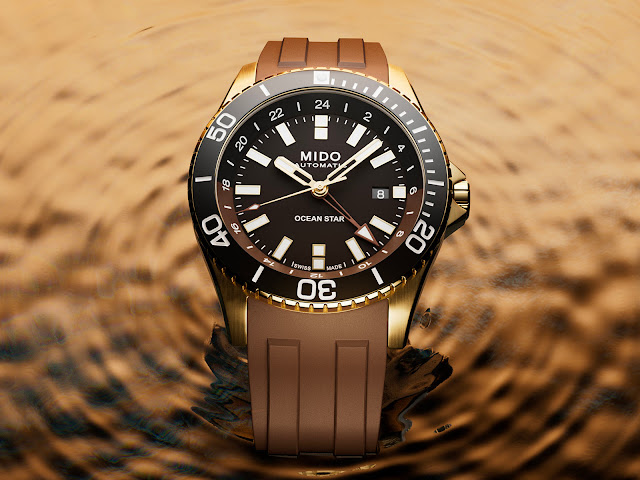Mido Ocean Star GMT with golden and chocolate hues