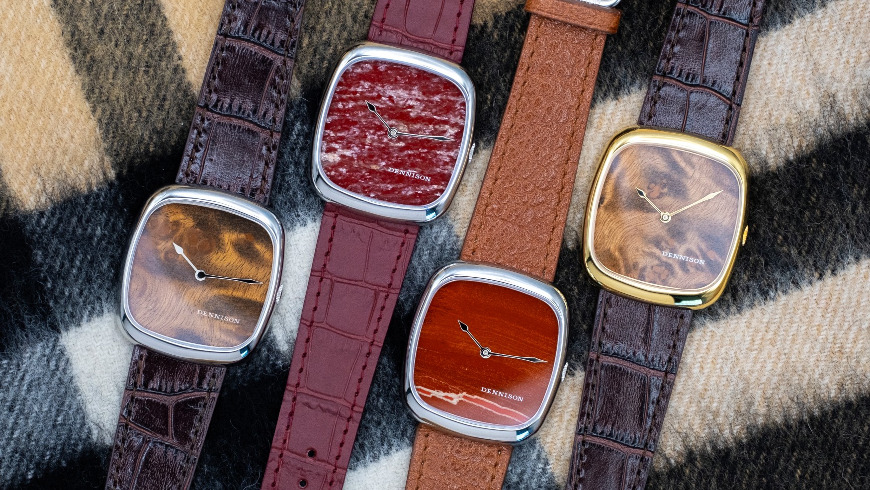 Dennison’s natural wood and stone dial ALD Collection is now in the Time+Tide Shop