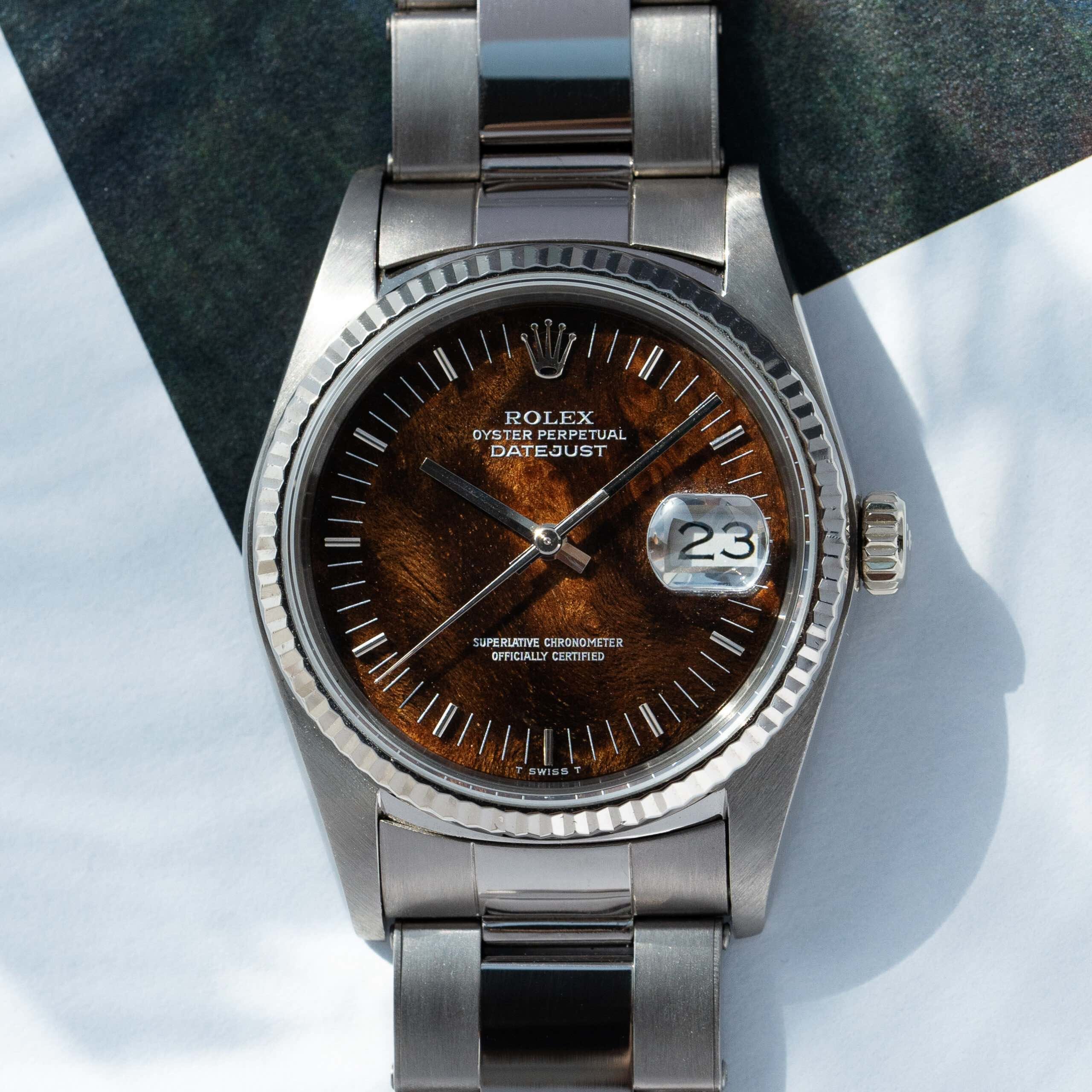 Turning Visual Brilliance Up To Eleven With A White Gold Rolex Datejust With A Burl Wood Dial