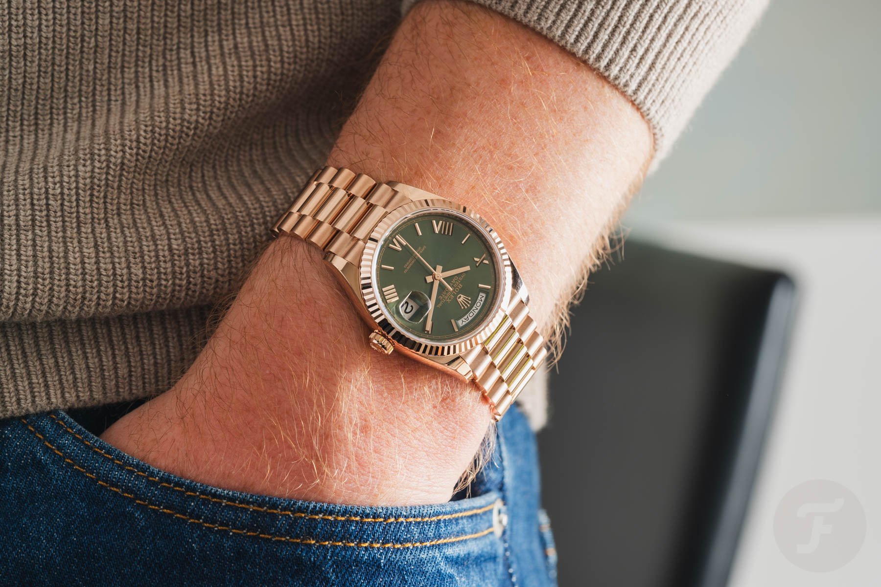Hands-On With The Majestic Everose Gold Rolex Day-Date 36 With An Olive Green Dial