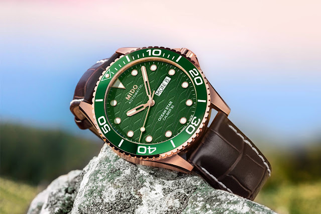 Mido unveils new Ocean Star 200C with green dial and rose gold PVD case