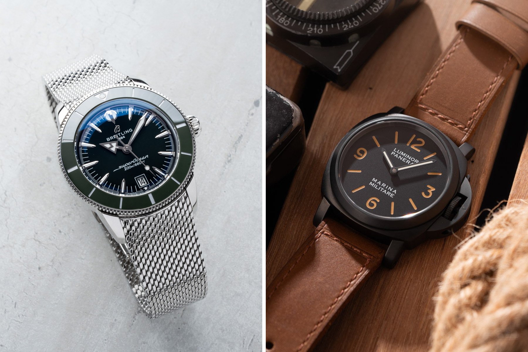 Sunday Morning Showdown: Panerai Luminor Marina Militare PAM05218 Vs. Breitling Superocean Heritage B31 Automatic 42