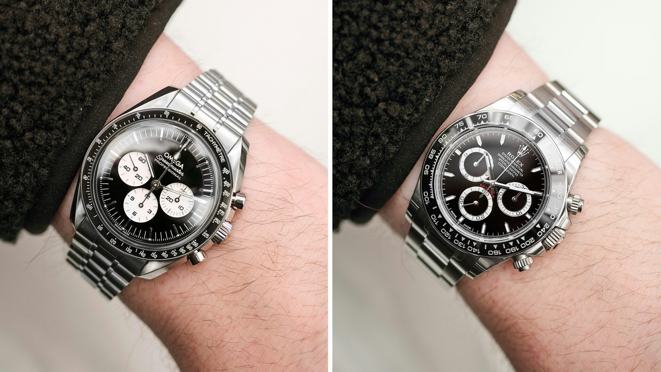 Hands-On: Comparing The New Omega Speedmaster Professional Moonwatch Black & White Ref. 310.30.42.50.01.004 With The Rolex Daytona Ref. 126500LN
