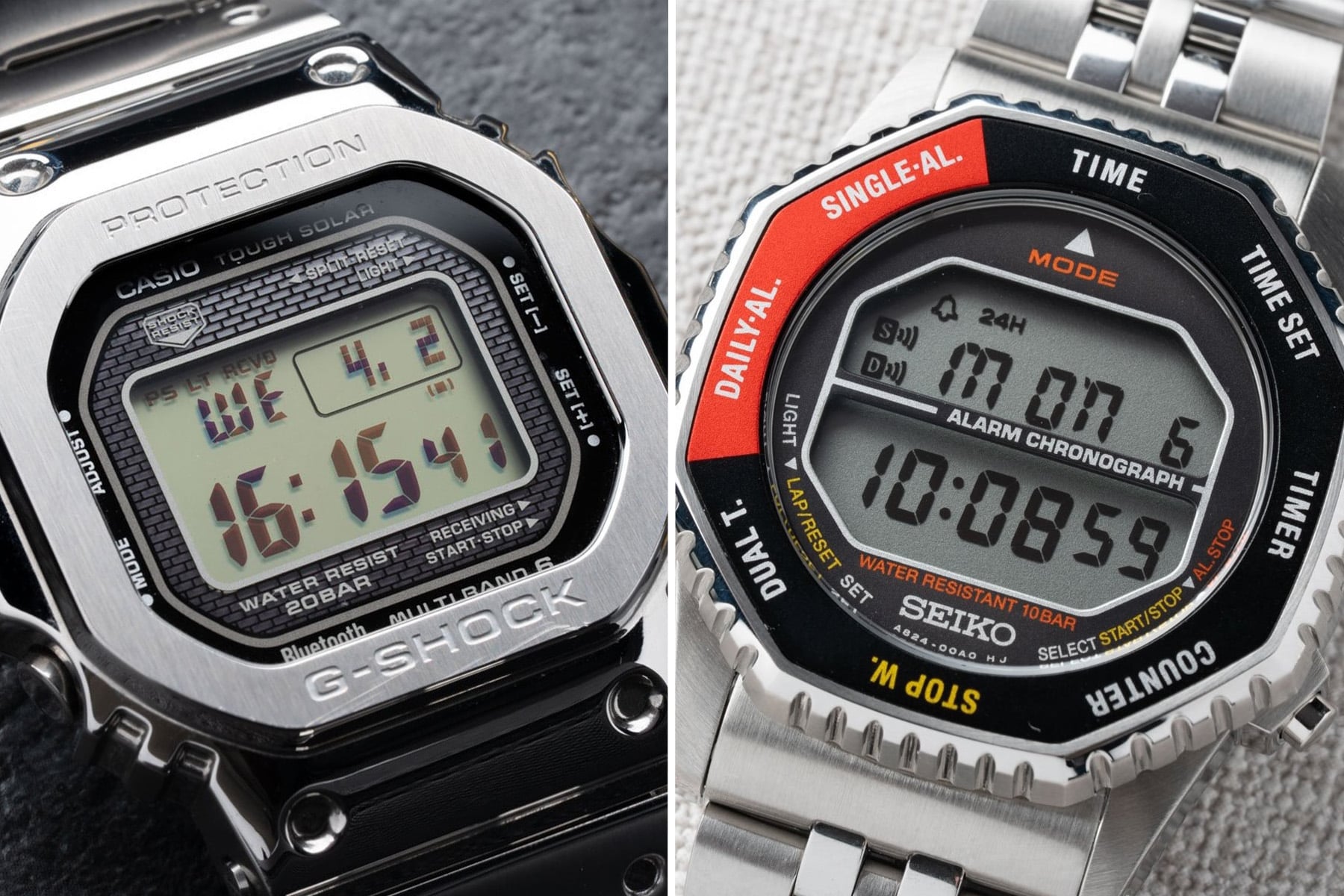 Sunday Morning Showdown: Seiko Rotocall Re-Editions Vs. Casio G-Shock Square In Steel