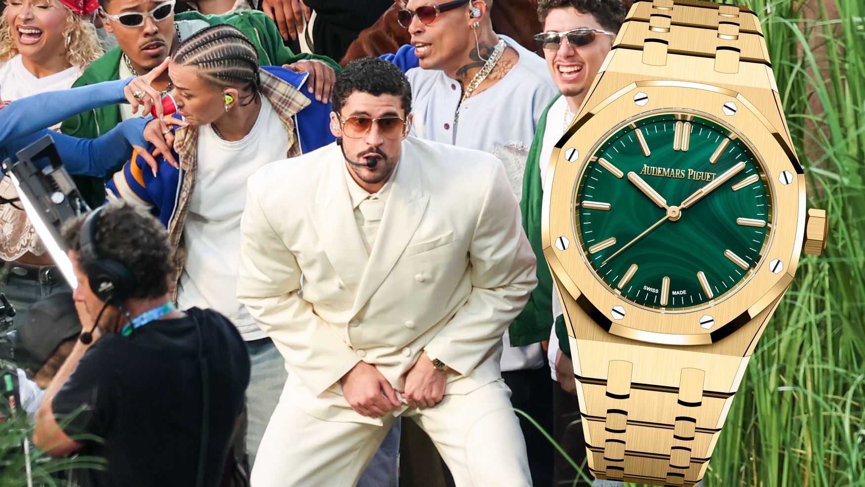 Bad Bunny rocks new stone dial Audemars Piguet Royal Oak watch during Super Bowl LX halftime show