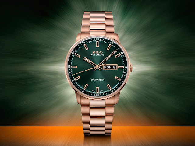 Mido Commander Datoday in rose gold PVD with green dial