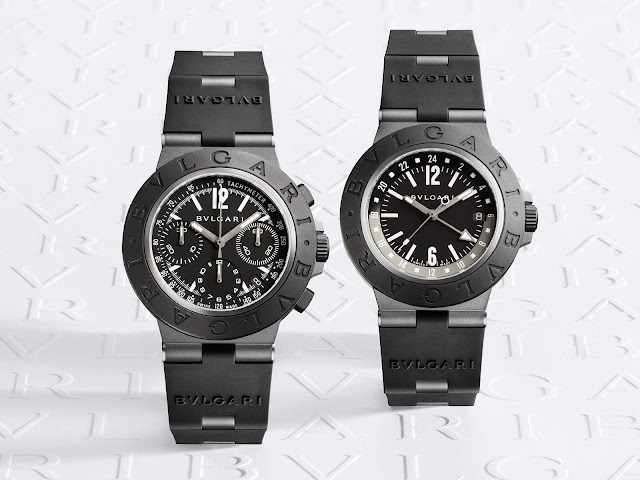 Bulgari Titanio GMT and Titanio Chronograph pair titanium with black rubber