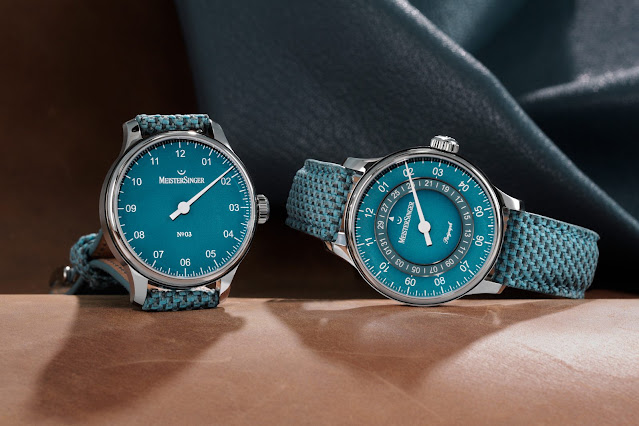 MeisterSinger No.03 and Perigraph Special Editions: Turquoise blue dials in 38 mm cases